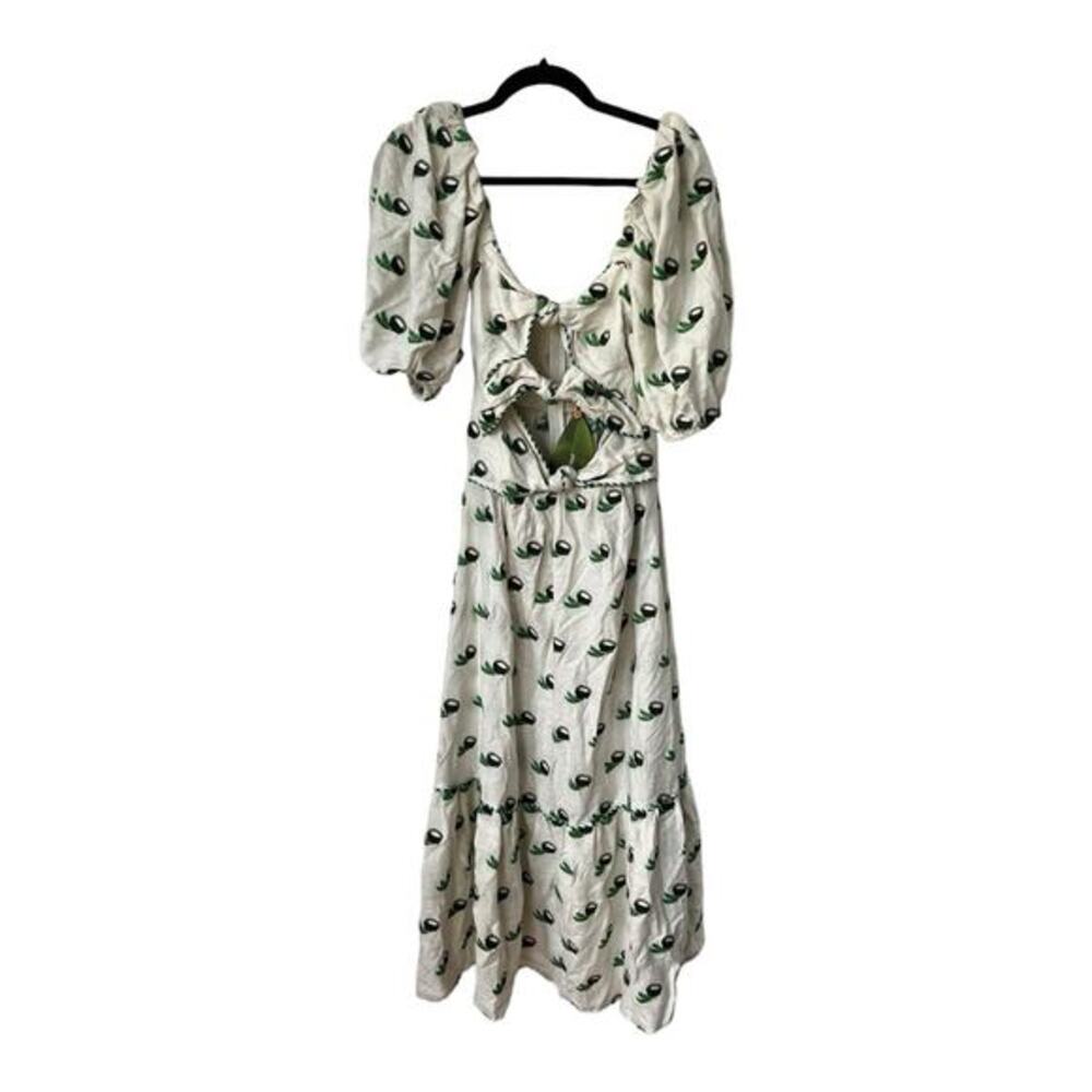 FARM RIO Cross Stitch Coconut‎ Embroidered Midi Dress linen NWT small - Picture 8 of 14